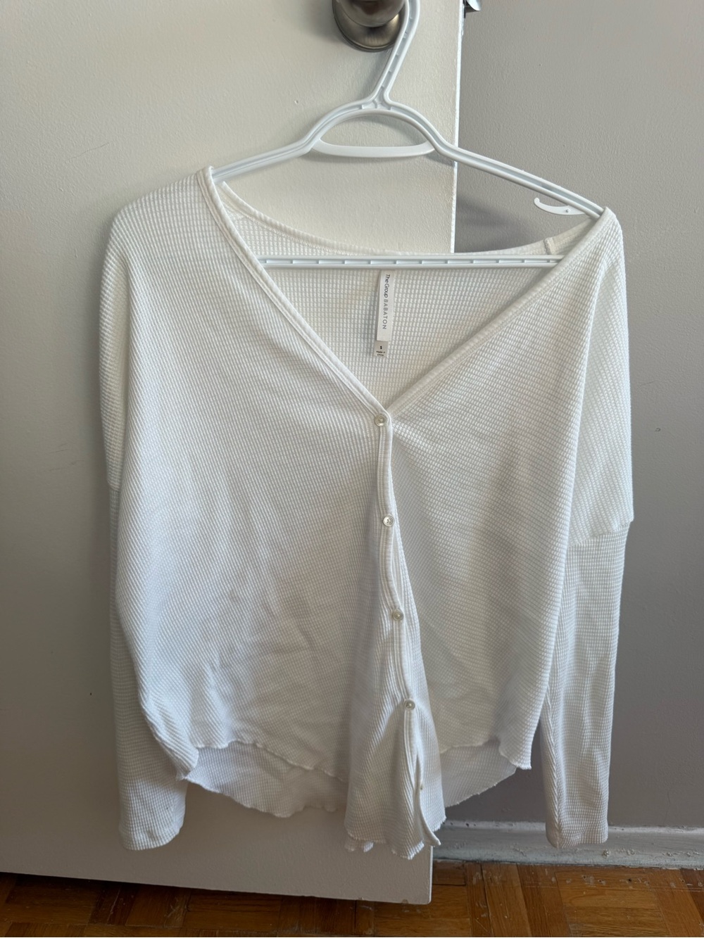 Babaton White Waffle Knit Button-Front Cardigan